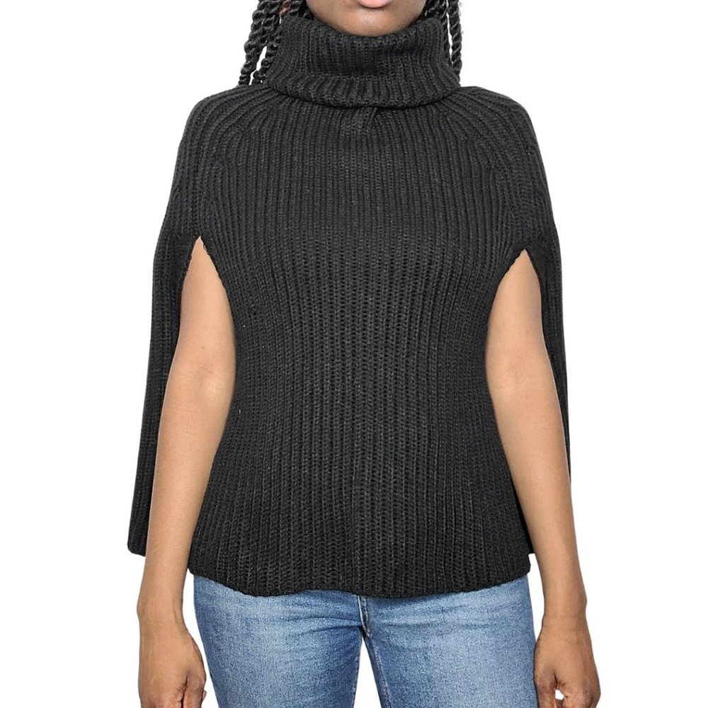 H. Y. Home Black Knit Turtle Neck Poncho